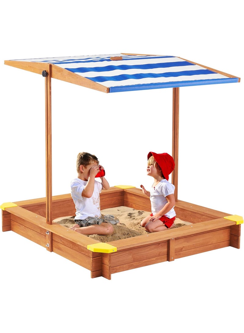 Mederra Kids Sandbox with Cover, 46" Wooden Sand Box w/Adjustable Canopy, Large Outdoor Cedar Sandpit for Backyard Play - Image 1